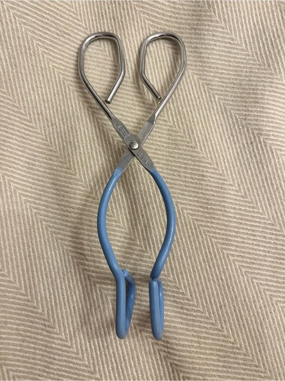 EKCO vintage kitchen tongs Blue & Silver 8 in Made in the USA